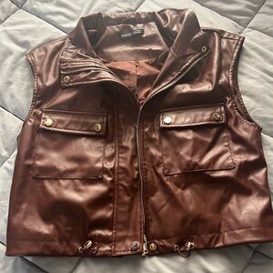 unisex brown vest (short in length) pleather worn once